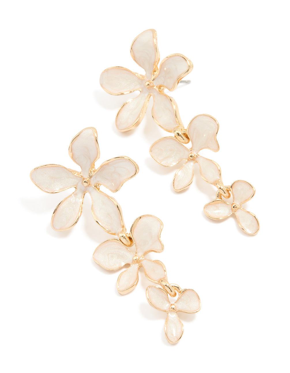 Gold Enamel Trio Flower Drop Earrings