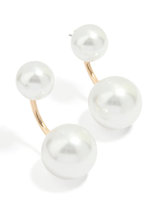 Gold Pearl Ear Jacket Earrings