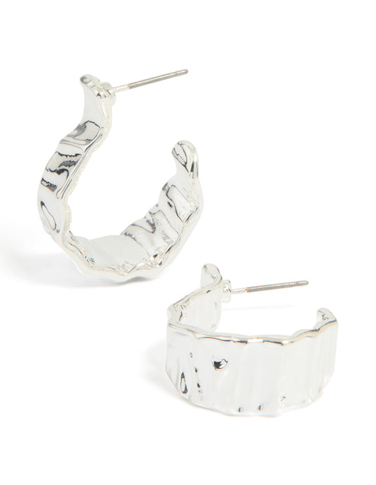 Silver Thick Molten Hoop Earrings