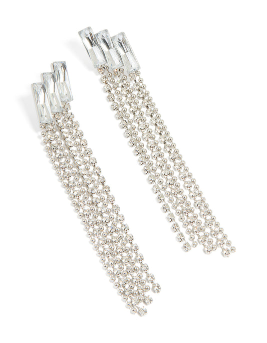Silver Diamante Chain Drop Earrings