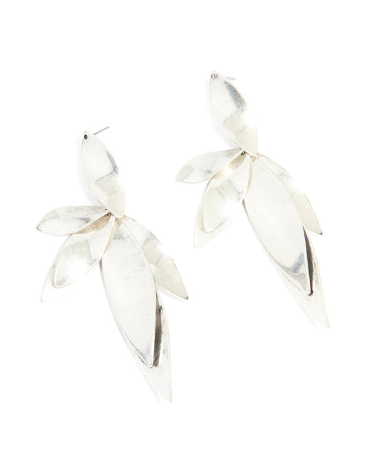 Silver Multi Petal Drop Earrings