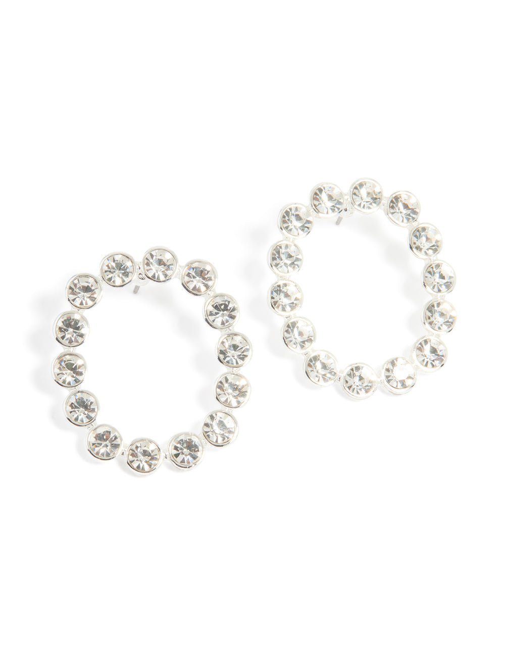 Silver Diamante Circle Stud Earrings