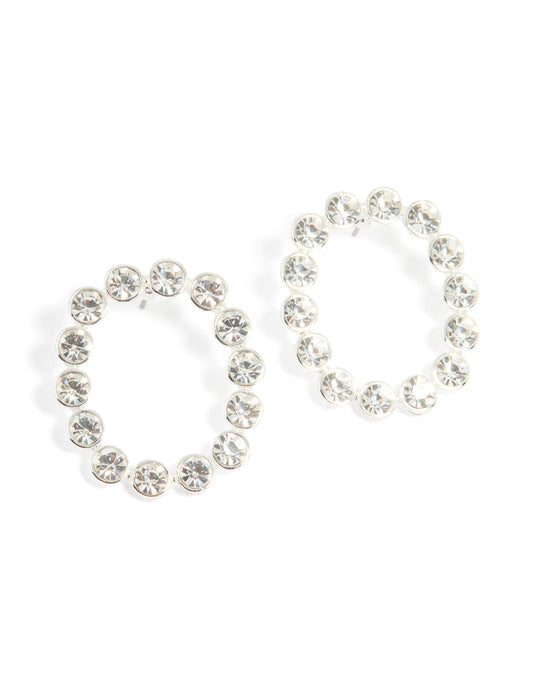 Silver Diamante Circle Stud Earrings