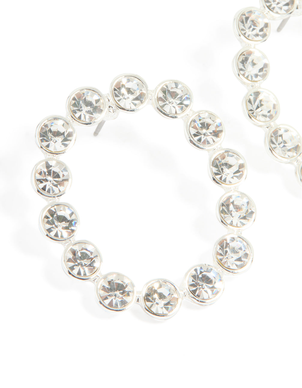 Silver Diamante Circle Stud Earrings