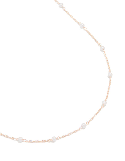 Rose Gold Pearl Fine Station Necklace