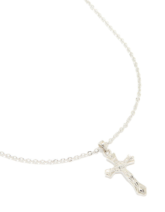 Silver Molten Cross Pendant Necklace
