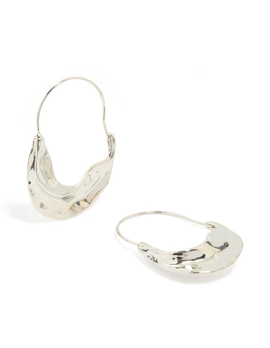 Silver Skinny Thick Detail Hoop Earrings