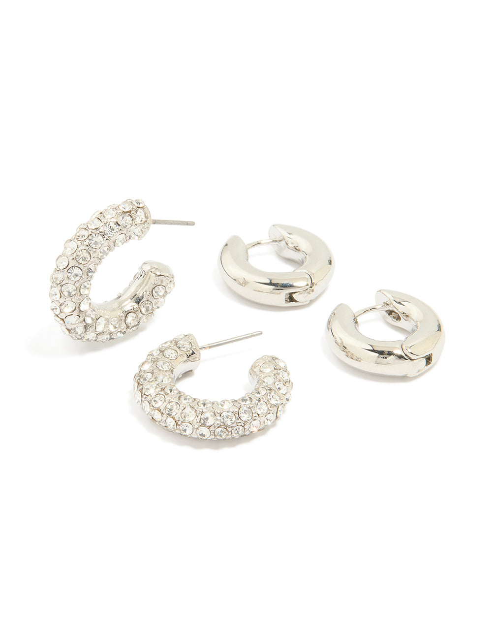 Silver Diamante Hoop & Smooth Huggie Earrings 2-Pack