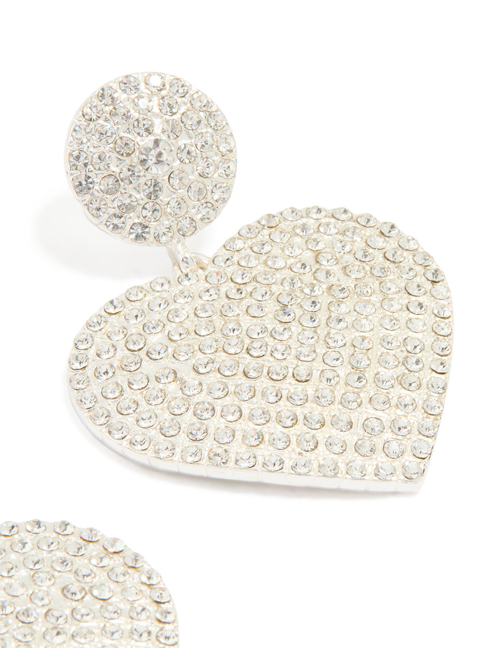 Silver Diamante Heart Drop Stud Earrings