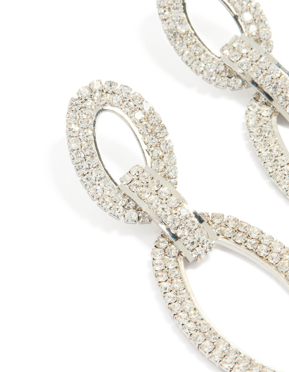 Silver Diamante Oval Chain Earrings