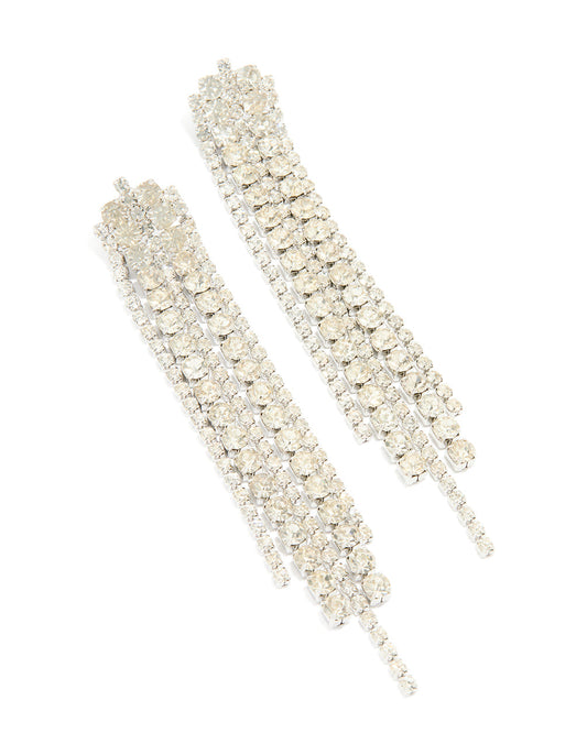 Silver Diamante Cup Chain Mixed Length Drop Earrings