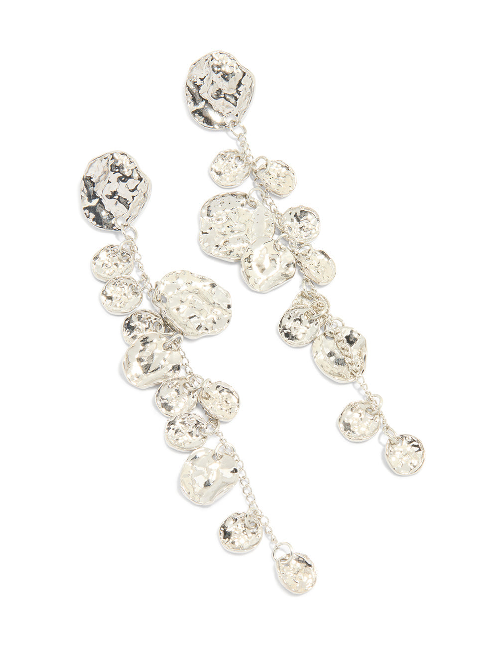 Silver Organic Petal Drop Earrings