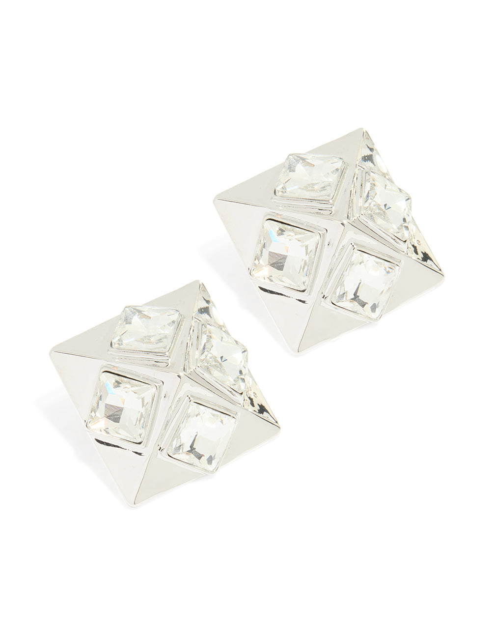 Silver Diamante Triangular Square Stud Earrings