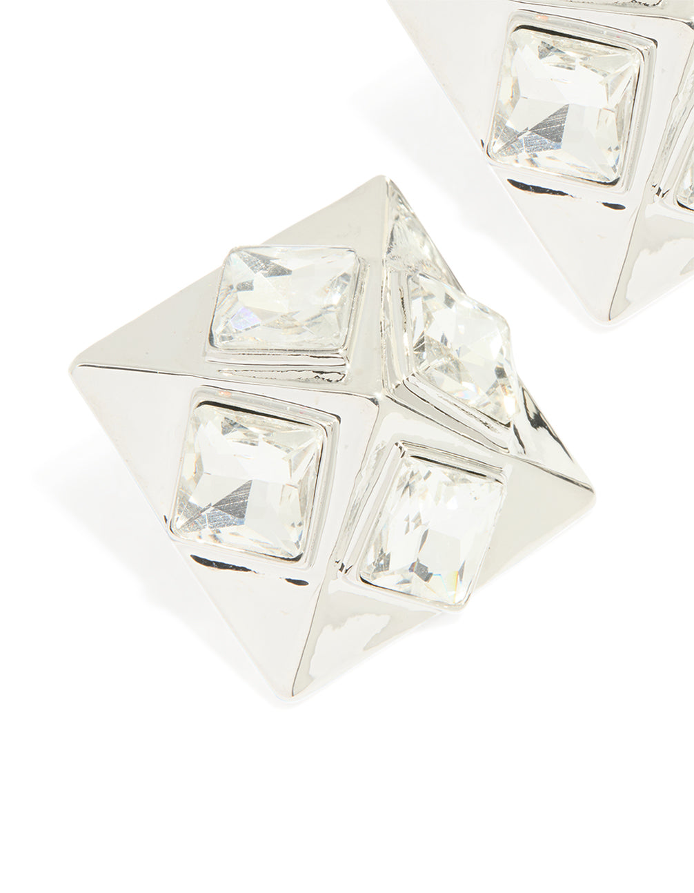 Silver Diamante Triangular Square Stud Earrings