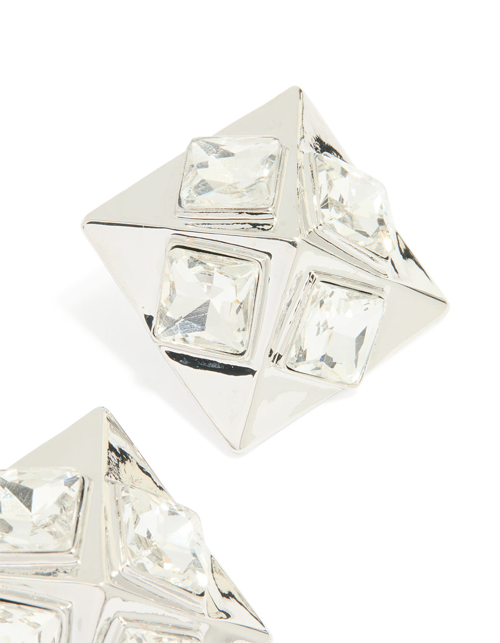 Silver Diamante Triangular Square Stud Earrings