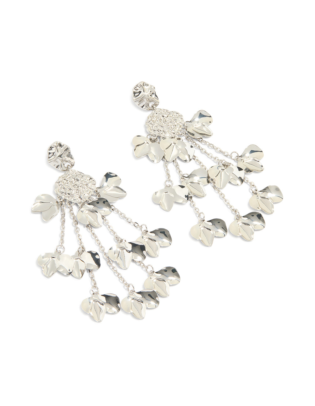 Silver Flower Chain Drop Organic Earrings