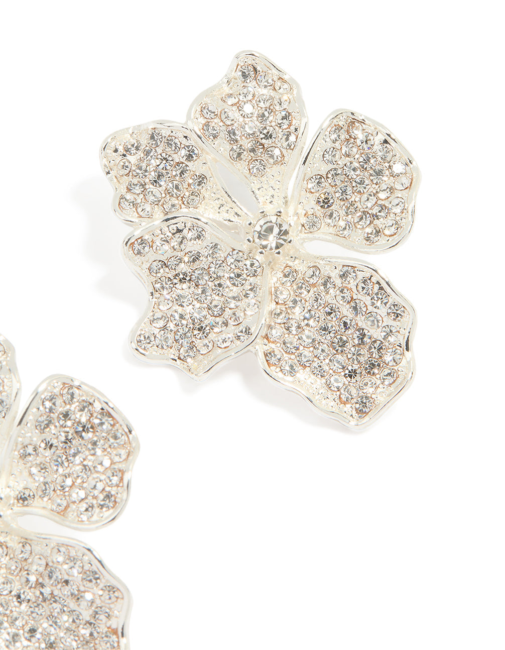 Silver Diamante Flower Stud Earrings