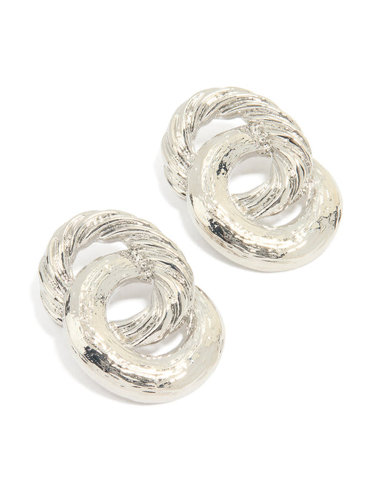 Silver Statement Double Linked Circle Stud Earrings