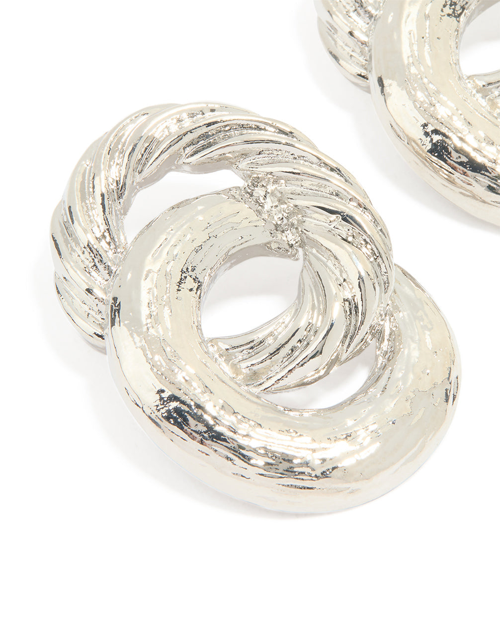 Silver Statement Double Linked Circle Stud Earrings