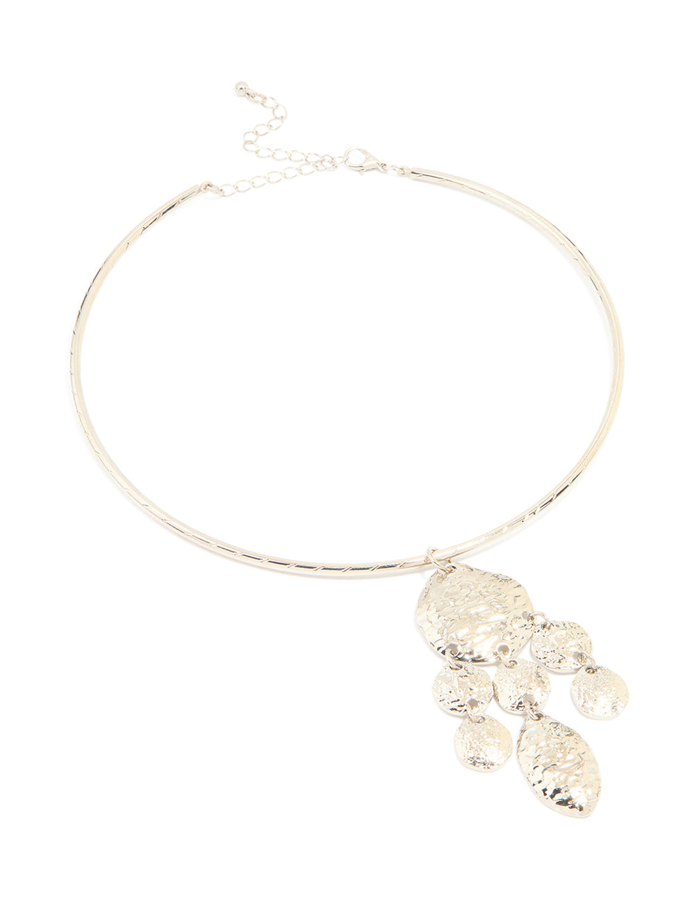 Silver Organic Circle Pendant Torque Necklace