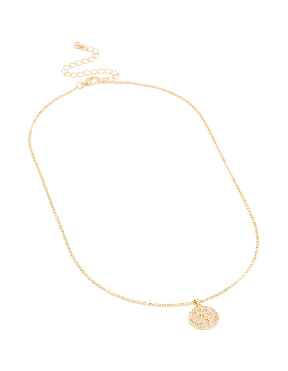 Gold Plated Cubic Zirconia Circle Letter A Pendant Necklace