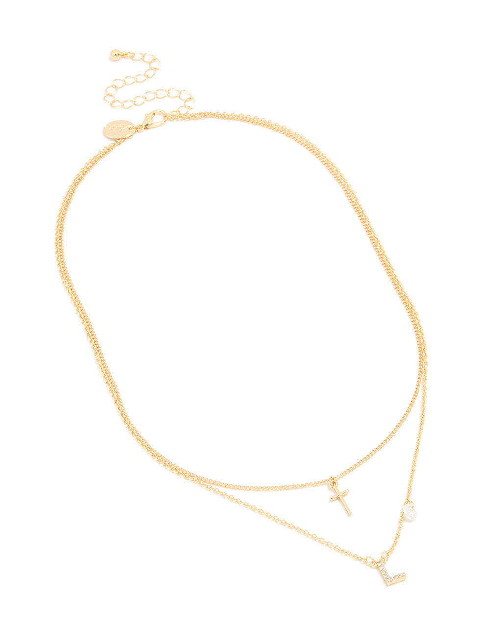 Gold Plated Cubic Zirconia Cross Letter L Layered Necklace