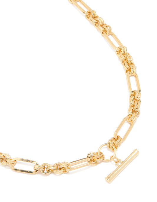 Gold Plated Thick Figaro Bar Necklace