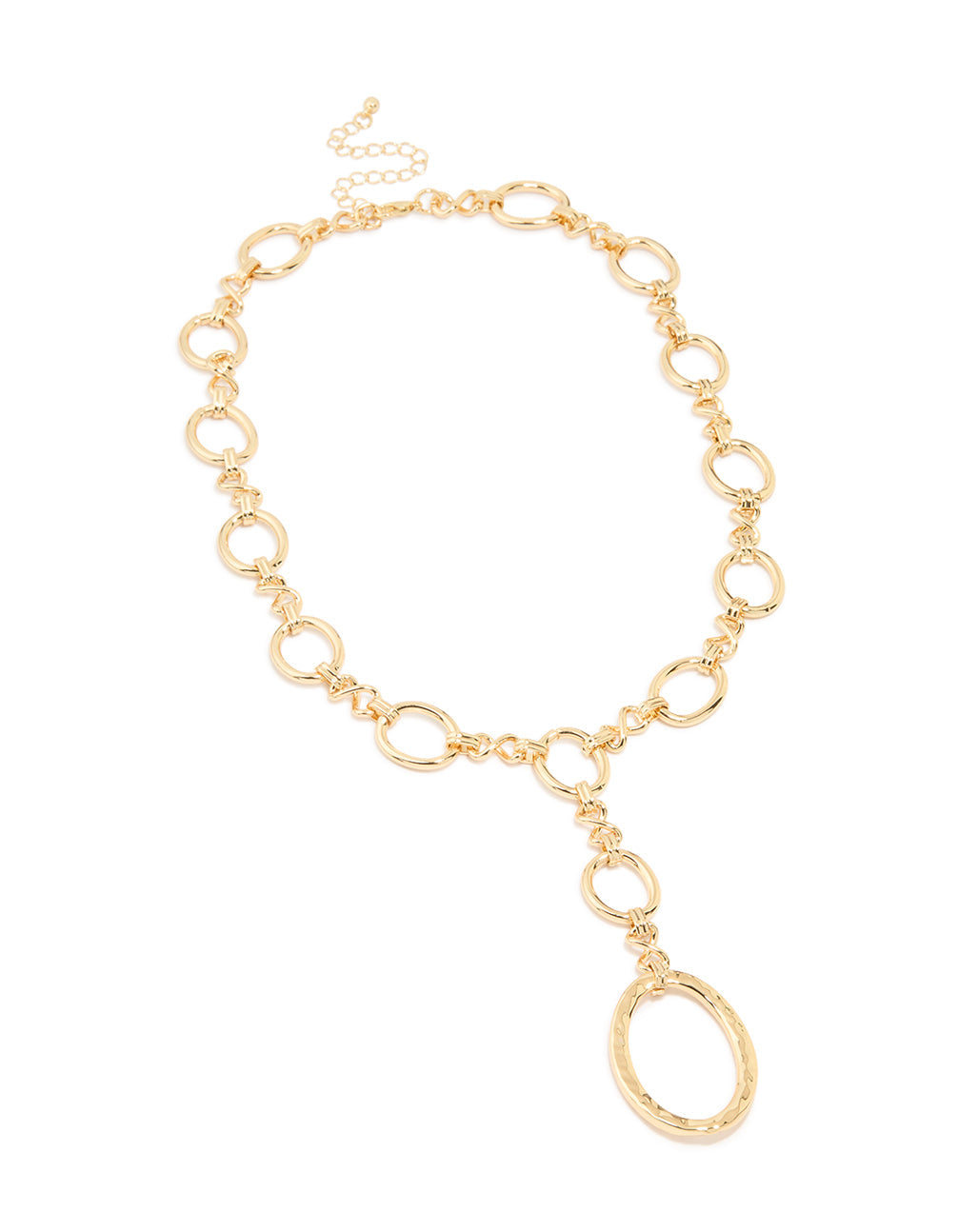 Gold Plated Oval Link Hammered Large Y-Necklace