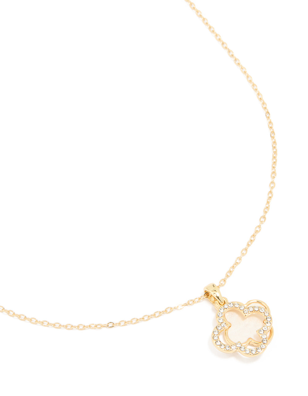Gold Plated Diamante Outline Flower Pendant Necklace