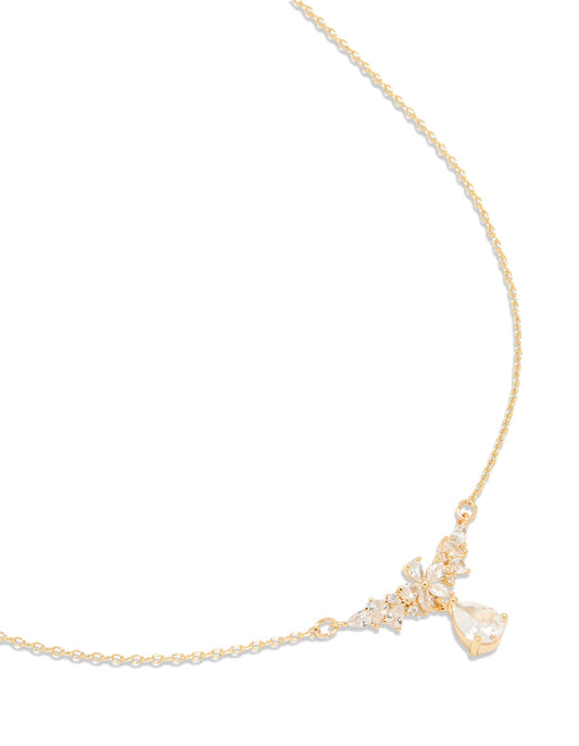 Gold Plated Cubic Zirconia Floral Teardrop Necklace