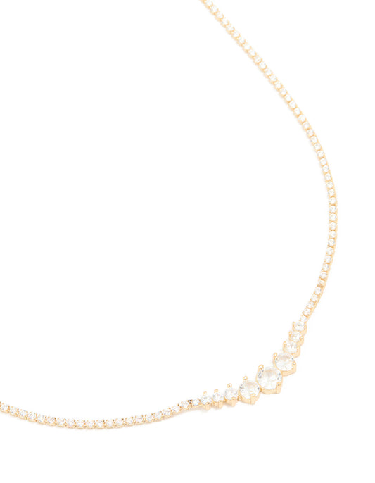 Gold Plated Cubic Zirconia Tennis Necklace