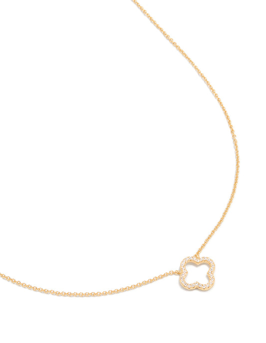 Gold Plated Cubic Zirconia Hollow Flower Necklace