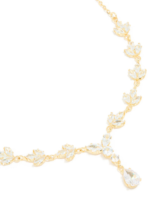 Gold Plated Cubic Zirconia Vine Drop Y-Necklace