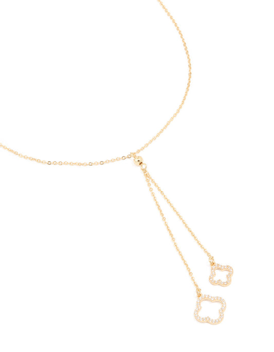 Gold Plated Cubic Zirconia Outline Flower Y-Necklace
