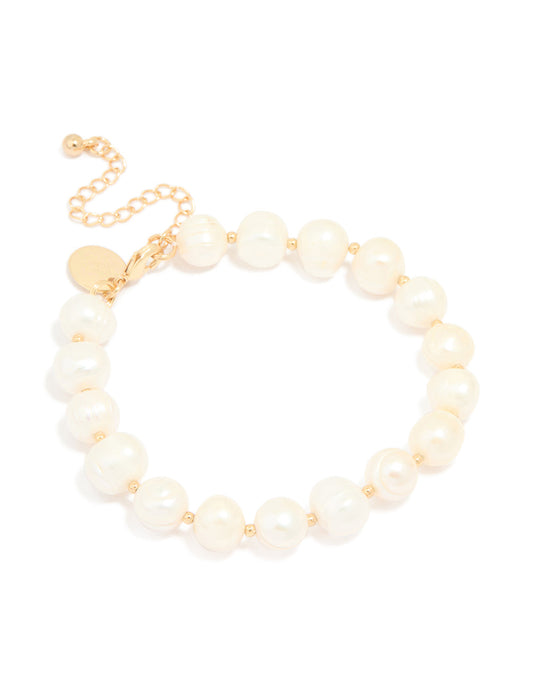 Gold Plated Freshwater Pearl Statement Bracelet