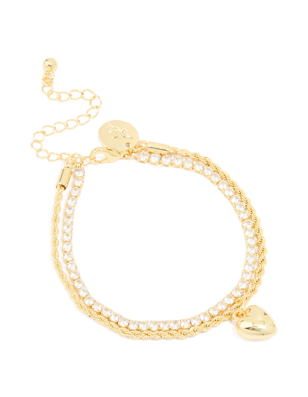 Gold Plated Cubic Zirconia Layered Heart Bracelet