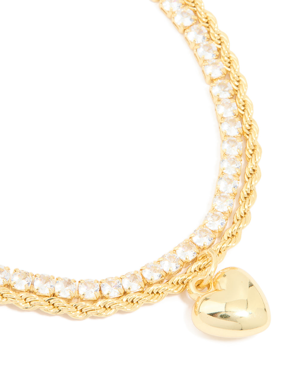 Gold Plated Cubic Zirconia Layered Heart Bracelet