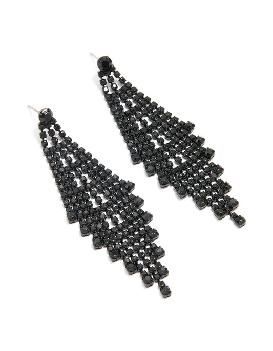 Black Coated Metal Diamante Chandelier Drop Earrings