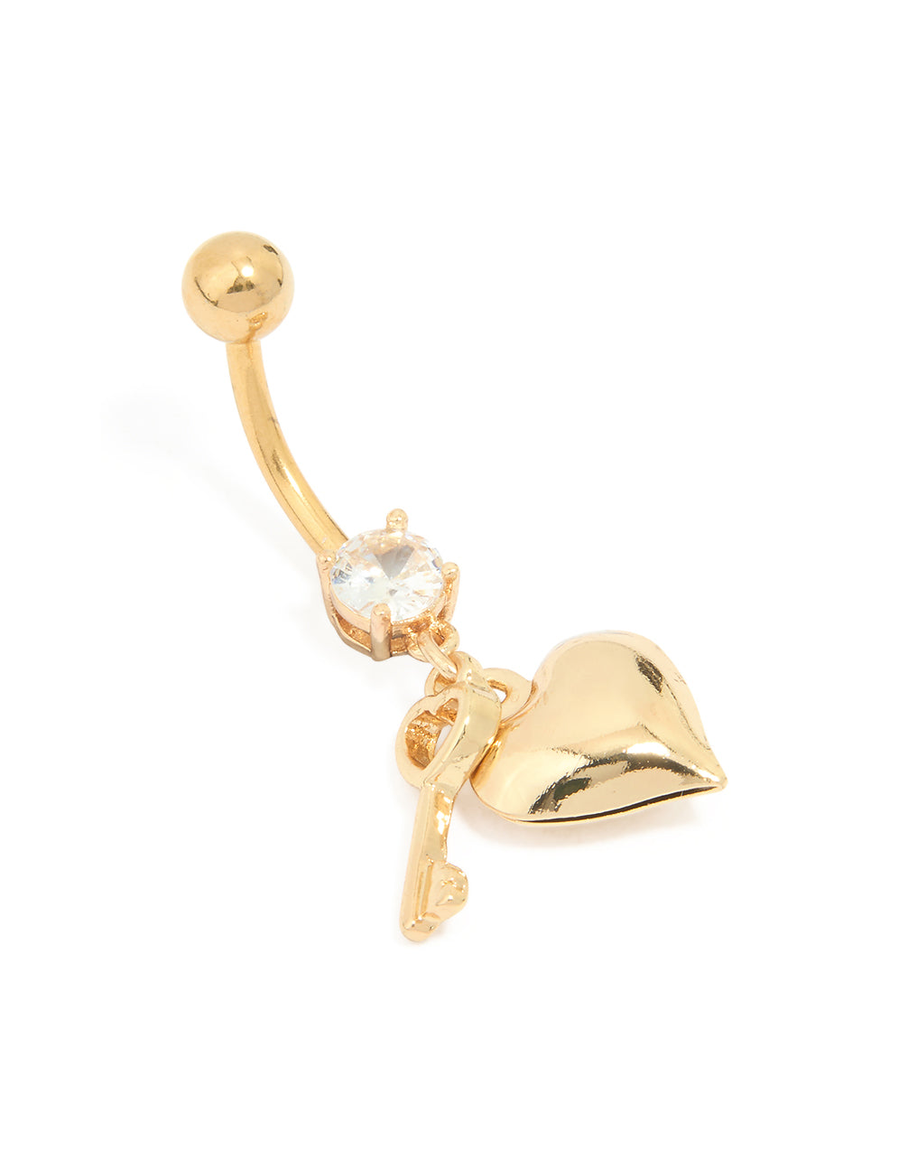 Surgical Steel Diamante Heart & Key Drop Belly Bar