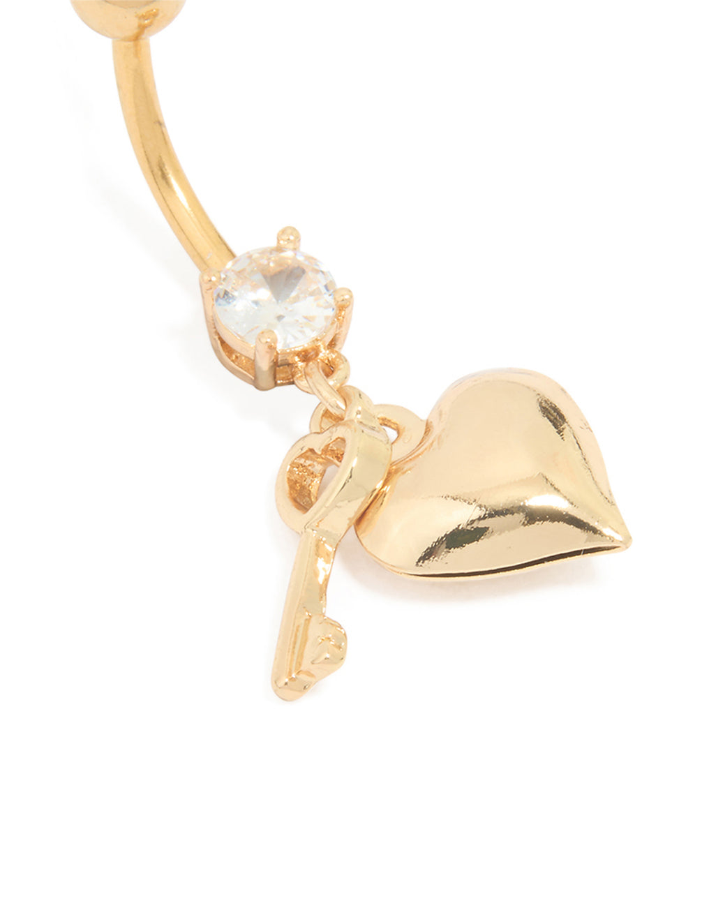 Surgical Steel Diamante Heart & Key Drop Belly Bar