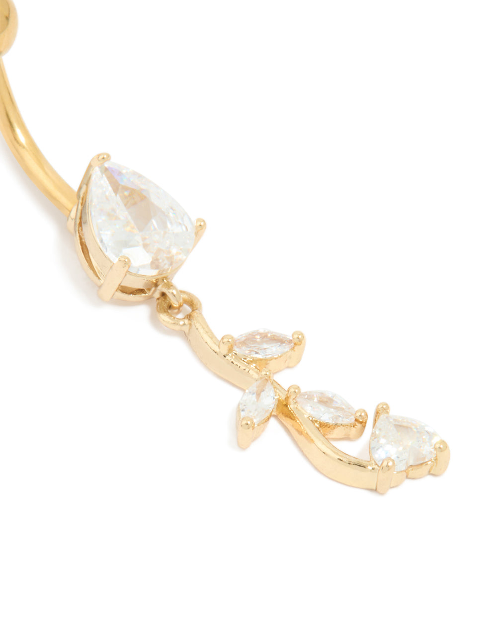 Gold Plated Surgical Steel Cubic Zirconia Pear Leaf Drop Belly Bar