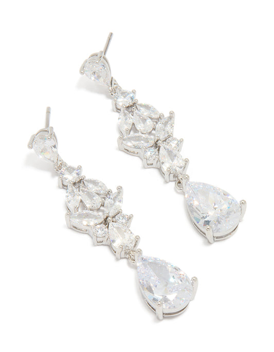 Silver Cubic Zirconia Large Butterfly Drop Earrings