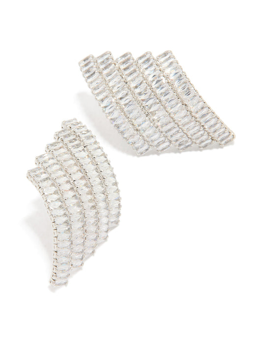 Silver Cubic Zirconia Statement Stud Earrings