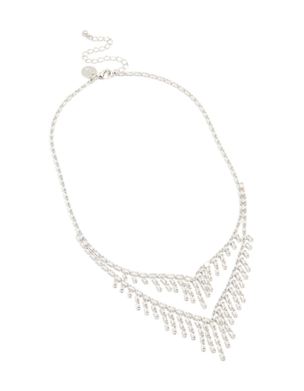 Silver Cubic Zirconia Statement Layered Chain Necklace