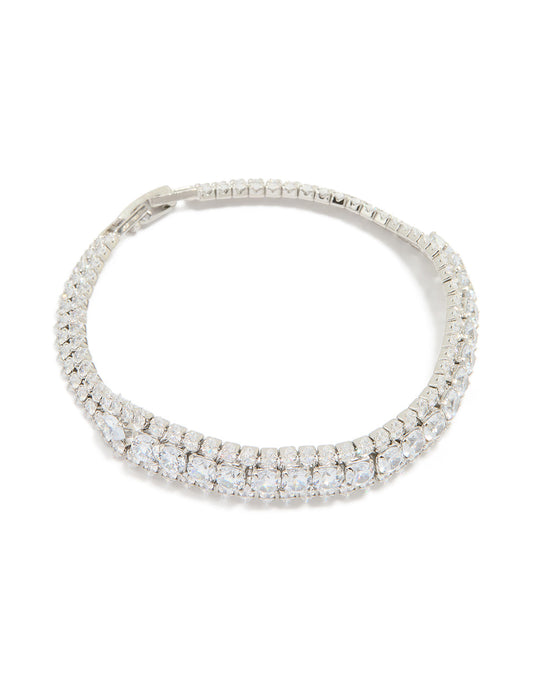 Silver Cubic Zirconia Marquise Statement Tennis Bracelet