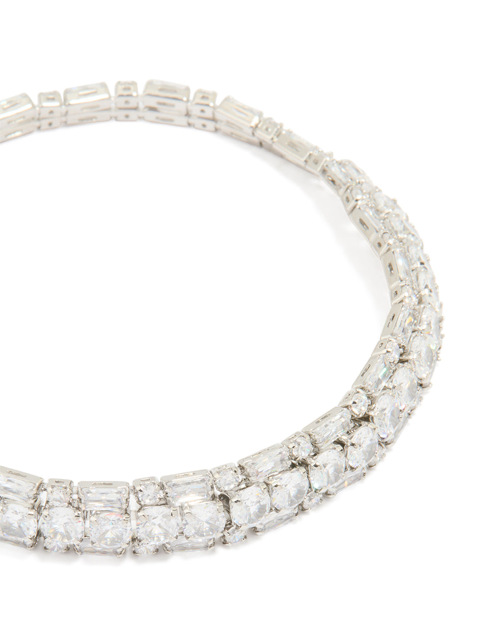 Silver Cubic Zirconia Rectangle Statement Tennis Bracelet