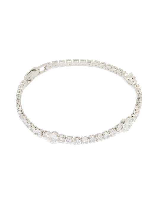 Silver Cubic Zirconia Round Tennis Bracelet