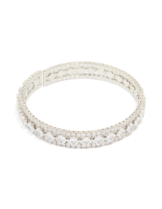 Silver Cubic Zirconia Circle Statement Wrist Cuff