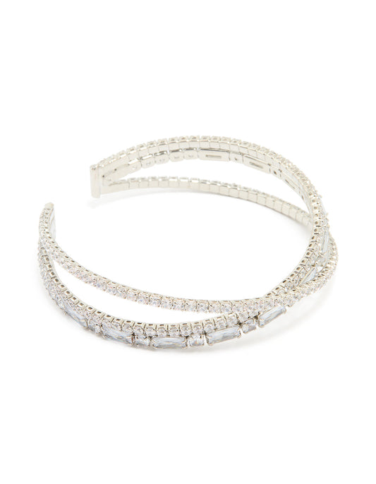 Silver Cubic Zirconia Rectangular Wrap Wrist Cuff