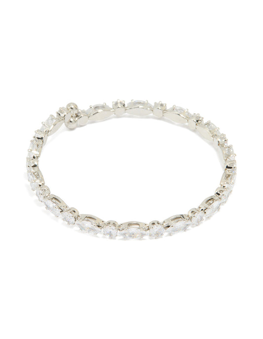 Silver Cubic Zirconia Mixed Stone Wrist Cuff